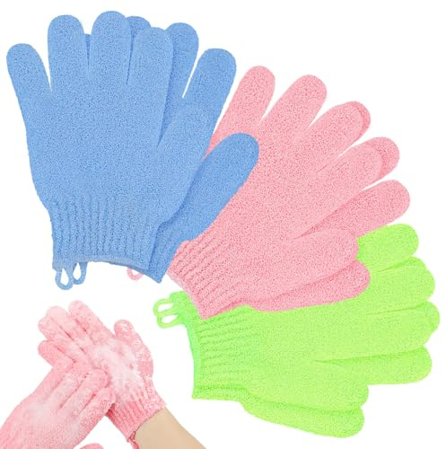 AYBUY Gant de Douche Exfoliante,Gant Corps a Gommage,3 PCS Gants Exfoliant
