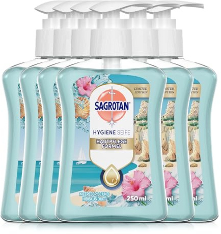 Sagrotan Handseife Summer Limited Edition 250ml Sardinia Dreams – Hygienische Flüssigseife – 6 x 250 ml Handseife