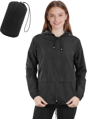 Vicloon Ciré Femme Imperméable, Veste Imperméable Femme, Vêtement de Pluie Légère et Pliable, avec Capuche et Poche, pour Randonnée Vélo Camping Activités, Coat Décontracté Printemps Été, L