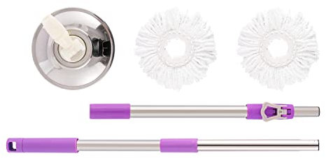 ARSUK Mop Reinigung Mopp mit Langer Griff 360° Grad Rotierend Einstellbar mit 2 Stück Mikrofaser Mopp Ersatzkopf, für Boden Hartholz Fliesen Bäder (Lila Teleskopstangen)