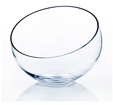 WGV Slant Cut Bowl Glass Vase, Width 11, Height 9.5, Clear Terrarium, Candy Dish, Fruit Jar, Floral Container for Wedding Party Event, Home Office Decor, 1 Piece