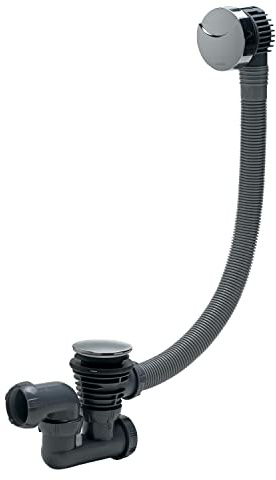 Wirquin 30724232 Ablaufgarnitur für Badewanne, ABS, Siphon, schwenkbar, mit Klappdeckel | Ablaufgarnitur für Badewanne, 700 mm, Kunststoffklappe, Lenkrad aus ABS, hergestellt in Frankreich, verchromt