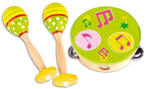 BONTEMPI - RhythmHarmony Set Cembalo und Bunte Holz-Maracas | für musikalische Abenteuer Musikalisches Set Sortiert Tamburin 150mm Maracas 200mm 180x180x49 mm