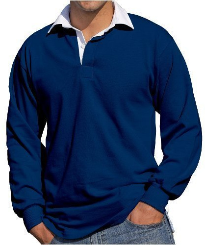 Front Row - Herren Männer Langärmeliges Rugby Shirt - L, Marineblau