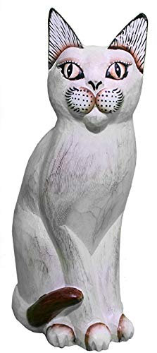 Woru Katze Minni aus Albesia-Holz in 3 Größen, wahlweise 20 cm, 25 cm oder 35 cm, Katzenfigur, Tierfigur, Deko-Figur (20 cm)
