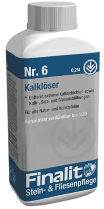 Finalit Nr. 6 Kalklöser (sauer) |1x 250ml | Sehr starker Kalkentferner für hartnäckige Ablagerungen und Kristallwasserflecken | Für Natur- & Kunststeine geeignet