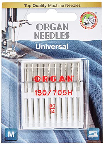 Organ Needle Universal Needles Agujas, Metal, Plata, 10 Piezas