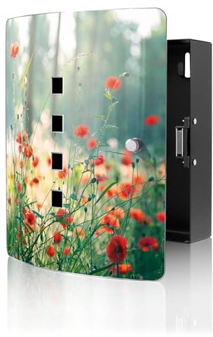 banjado Design Schlüsselkasten aus Edelstahl für 10 Schlüssel - Schlüsselschrank zur Schlüssel Aufbewahrung 24 x 21,5 x 7cm groß mit praktischem Magnetverschluss - Motiv Waldmohn