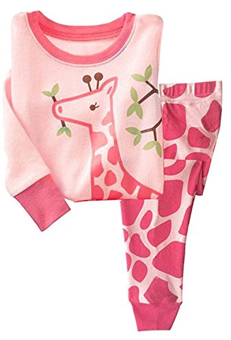Tkiames Petit Filles Girafe Ensemble 2 Pièces Bien serré Coupe étroite Pyjama 100% Coton (Taille 1-10 Ans),Rose,6-7 ans