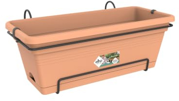 elho Green Basics Balkonkasten XL Allin 1 55cm - Mild Terra | L 33.5 x B 54.5 x H 22.5 cm | Integrierter Untersetzer | für den Außenbereich