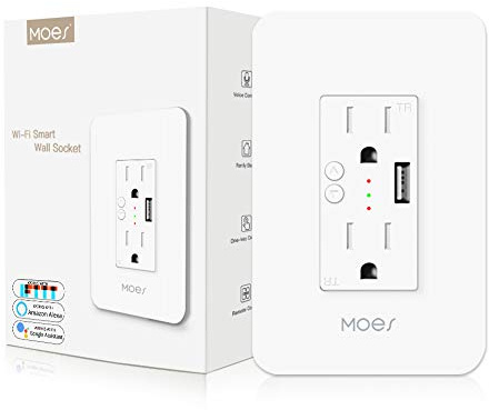 MOES WiFi Smart Wall Outlet,15A Divided Control 2 in Wall Socket with USB Interface,Smart Life/Tuya APP Remote Control Compatible with Alexa and Google Home No Hub Required, ETL Certified, 2.4G WiFi