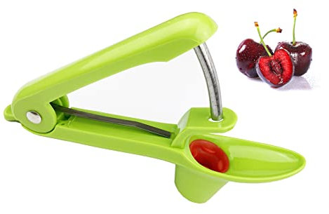 Becho Cherry Pitter - Removedor de piedra de oliva y cereza con taza de silicona de grado alimenticio alargado (verde)