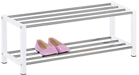 IDIMEX Schuhregal Dublin mit 2 Ablagen in weiß. Robustes Metallregal mit edel verchromter Schuhablage. Flurmöbel Schuhaufbewahrung, Organizer für den Flur.
