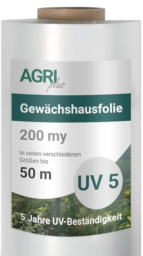 AGRI plus Film de Serre 10 x 25 m I Film de Jardin très Transparent indéchirable pour Couverture Outdoor I bâche de Protection résistante aux intempéries & UV 5 Ans I épais. Film 0,200 mm