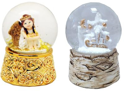 Lot de 2 mini boules à neige nostalgiques - Ange et cerf de Noël - Diamètre : 45 mm - 2-98 x 181 cm