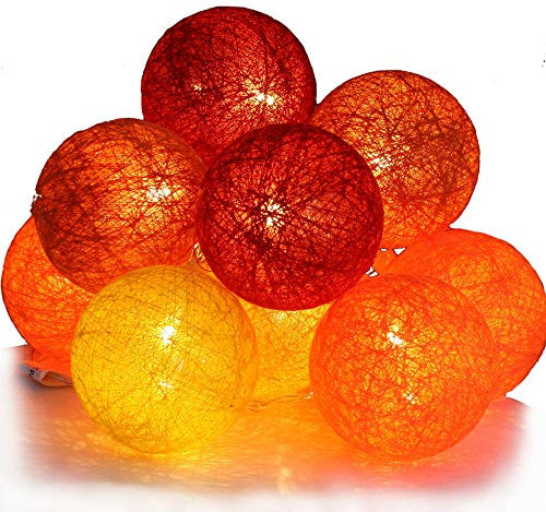 Romantique LED Guirlande lumineuse de Noël à Boules de Coton, DOTBUY Éclairage de Noël, Guirlande Lumineuse à Piles, décoration de jardin Pour intérieur (Orange heureuse,1.8M/10LED)