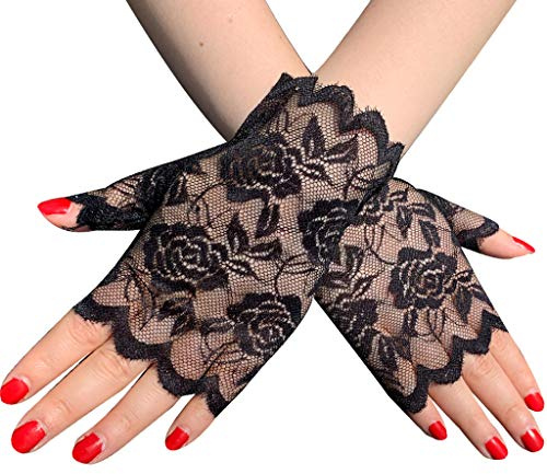 kdjsic Femmes été évider Floral Dentelle Gants sans Doigts UV Protection Solaire Conduite Mariage mariée Courte Demi-Doigt Mitaines