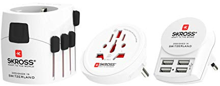 SKROSS | 1.302522 | PRO + USB (4xA) | Universeller Reiseadapter - Zusätzliche 4 USB-Ladebuchsen - Spannung und Leistung 100V - 700W / 250V - 1750W. Anti-Stromschlagschutz