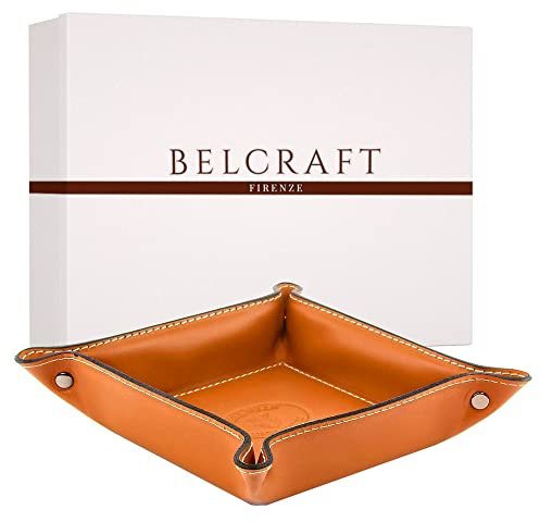 Orvieto Taschenleerer Leder, Handgearbeitet in klassischem italienischem Stil, Ordentlich Tablett, Geschenkschachtel inklusive (19x19 cm) Ziegelrot