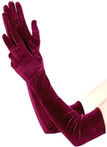 krautwear® Damen Handschuhe Ellenbogen Lang Velvet Abendhandschuhe Braut Samt rot (069-rot)