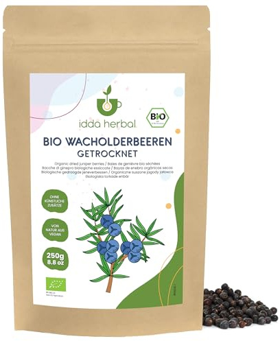 IDDA Herbal Bacche di Ginepro BIO Essiccate 250g, Ginepro Bacche Bio senza Zuccheri, Frutta Secca