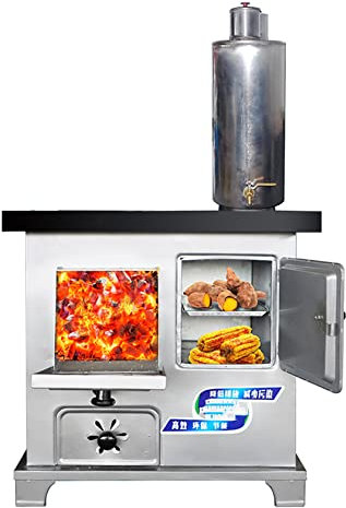 YYUINU Multifunktionaler Kohleofen aus Gusseisen, energiesparender Holzofen mit 16-Liter-Warmwasserspeicher und Backofen mit großem Fassungsvermögen, rauchfreier Kochherd und Heizofen,B
