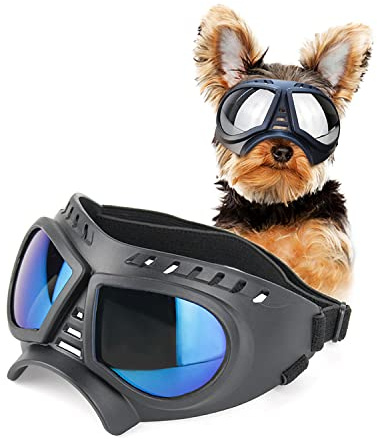 Gesuche Hundebrille, UV-Schutz, Windschutz, Staubschutz, Schneeschutz, Nebelschutz, weicher Rahmen, Brille für lange Schnauze, Augenschutz mit verstellbarem Riemen (S: Blaue Gläser)