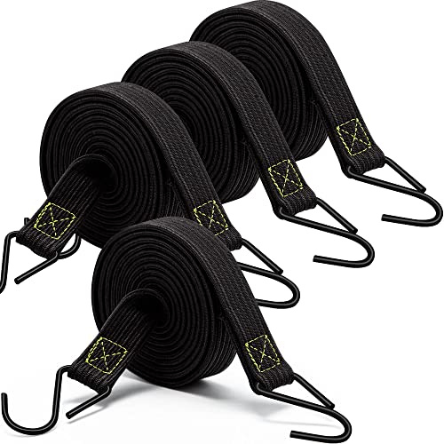Spanngummi mit Haken, 200cm Lang Gummi Gepäckspanner Spannseile mit Metallhaken 4 Stück, Extra Stark Flach Schwarz Gummiseile Spanngurte Expander Breit für Fahrrad Motorrad Planen Fahrradkorb