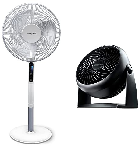 Honeywell Advanced QuietSet Oszillierender Standventilator (5 Geschwindigkeitseinstellungen) HSF600W & TurboForce Turbo-Ventilator(Geräuscharme Kühlung, verstellbarer Neigungswinkel bis zu 90°) HT900E