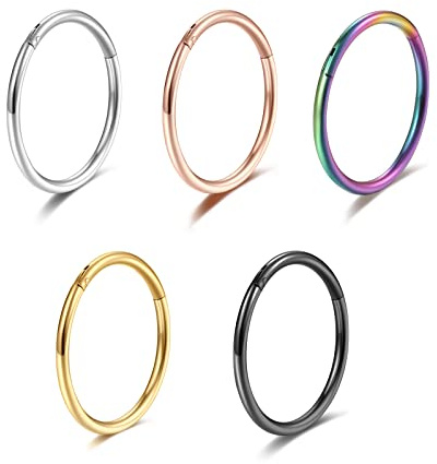5 Stück Nasenpiercing Ring Scharnier 316L Chirurgenstahl Segmentring Clicker 20G 18G 16G Septum Knorpel Nostril Helix Tragus Rook Conch Piercing 6-14mm Gold Stahlfarbe Roségold Schwarz Regenbogen