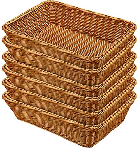 6 Stück 45,7 cm Poly-Weiden-Brotkorb, gewebte Brotkörbe, Rattan, Obstkorb, Tischplatte, Lebensmittelkorb für Gemüse, Restaurant, Zuhause, Küche, Servierdisplay