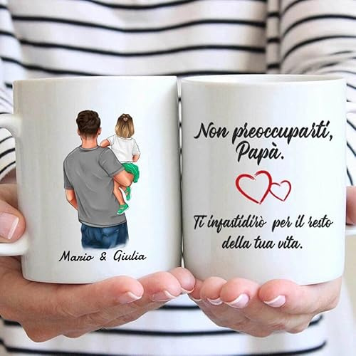 Vulfire Papà e figlia Tazza Regalo uomo compleanno - Nome, Capelli, Abito e altro da Personalizzare. Idee Regali per lui per Natale festa del papà (Bianco - Figlia, Ceramica)