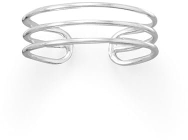 Zehenring aus 925er-Sterlingsilber, poliert, dreireihig, verstellbar, 5 mm breit, einzelne Bänder, 0,8 mm breit, Schmuck für Damen, One Size, Metall Silber Sterling Silber, Kein Edelstein