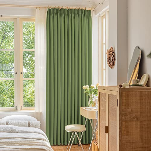 OYRING Blackout Pinch Pleat Curtain with Tieback for Small Window, Thermal Insulated Triple Weave Pleated Curtain Panel Drape for Traverse Rod and Track, 52 W x 63 L, Sage Green, 1 Panel