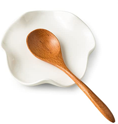 Miamolo Cute Spoon Rest for Stove Top, Ceramic Spoon Holder for Kitchen Counter, 5.3 Inches Coffee Spoon Holder Utensil Rest for Cooking Housewarming Wedding, White