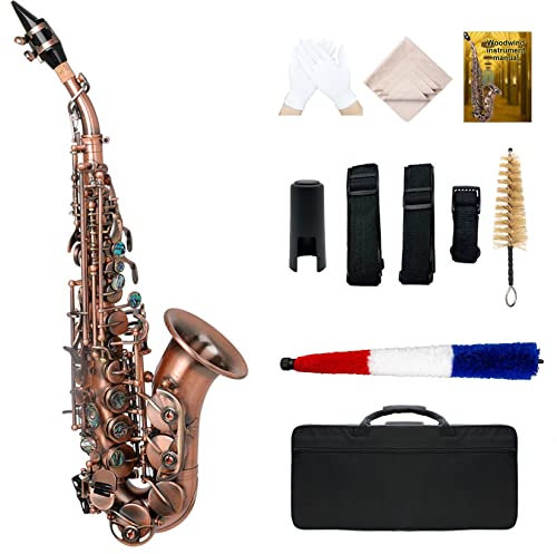 BOTOWI Bb Sopransaxophon für Anfänger/Studenten, Professionelles Saxophon Holzblasinstrument Rot lackiertes B-Sopran Sax Komplett-Set für Performance, Qualität Messing-Gravur, Gorgeous Sound