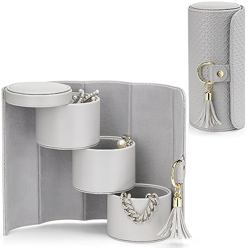 Vlando Estuche de Viaje para Joyas, Rollos de Joyería de Cuero Sintético Organizador para Anillos, Pendientes, Collares, Brazaletes, Regalo para Mujeres, Parejas, Amigos