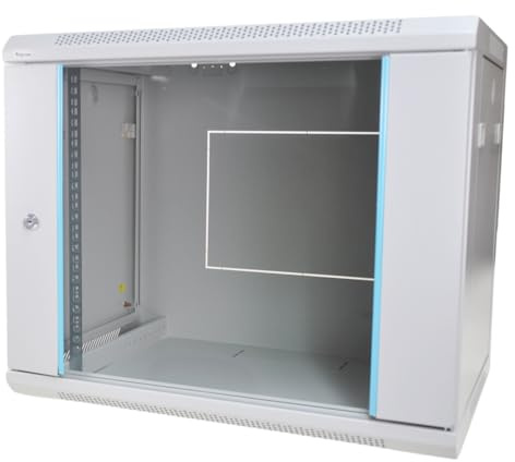 Koscom Connect Premium Netzwerkschrank 9 HE I Serverschrank 19 Zoll | Wandmontage 600 x 450 x 510 mm I voll montiert I Server Gehäuse mit abschließbarer Glastür I Traglast 60 kg I Grau