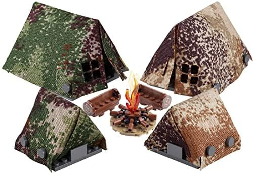 YLtremker Mittelalterlich Tarnzelt Lagerfeuer Set für Minifiguren, WW2 Custom Militärische Waffen Backstein Set für Soldaten