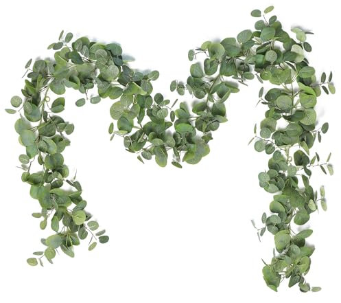MEIVINES Künstliche Eukalyptus Girlande 1Stück 195cm Hängepflanze Grün Eukalyptus Deco Efeu Künstlich Girlande Eukalyptus Tanne Kunstpflanze Girlande für Hochzeit Tischdeko Türgirlande (Grün, 1 stück)