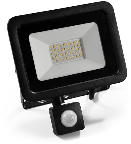 Foco LED para exterior con detector de movimiento | Delgado | Proyector de 30W que ilumina 2250lm, resistente al agua IP66, blanco neutro 4000K para patio, entrada, terreno