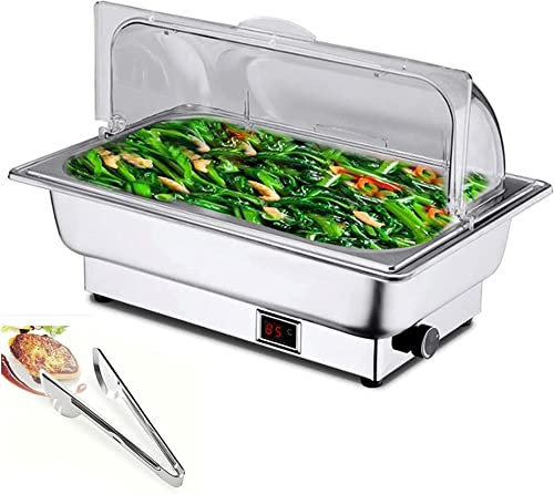 Food Warmer, Chafing Dish Stainless Steel Chafing Dishes, 9L Buffet Server, Catering Food Warmers with 90° Half Clamshell for Parties, Buffets, Adjustable Temperature(35-80°) (Full Size)