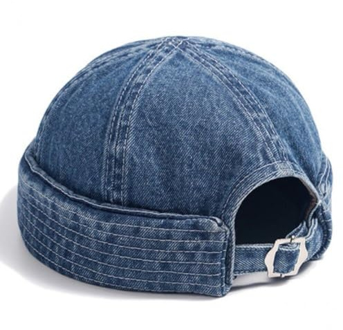 Docker keps hattar vintage denim mössa hatt sjöman keps arbetare hatt rullad manschett retro kantlös hatt justerbar unisex skalle keps, stil 2, 22.05-22.83inch/56-58CM