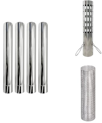 Ofenrohr aus Edelstahl, 4 Stück, mit Ofenrohr-Funkenschutz, mit Ofenrohr-Funkenschutzgitter