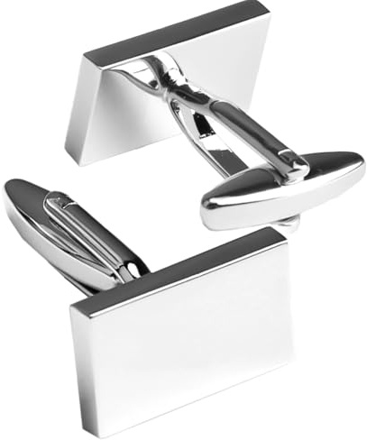 Silver Rectangle Cufflinks for Men, Fathers Day Classic Cufflinks Buttons Mens 360 Rotation Tuxedo Shirt Cuff Links Metal Geometric Shape Cufflink for Wedding Formal Business Present