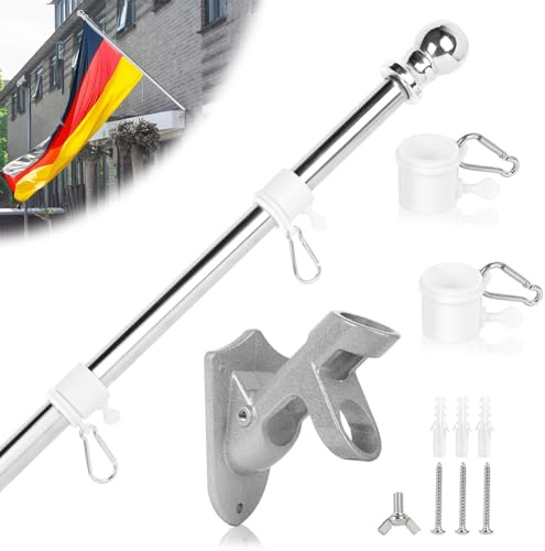 DBREAKS 1,5 m flaggstång med hållare, flagghållare av rostfritt stål, väggfäste flaggstång, flaggstång med tangle, flaggstång tillbehör för flagga hem och trädgård (silver)