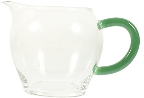 FUNOMOCYA 300ml Glass Gravy Boat Sauce Container Green Jade Handle Heat-Resistant Glass Tea Cup Thickened Fairness Pitcher for Kung Fu Tea and Home Use