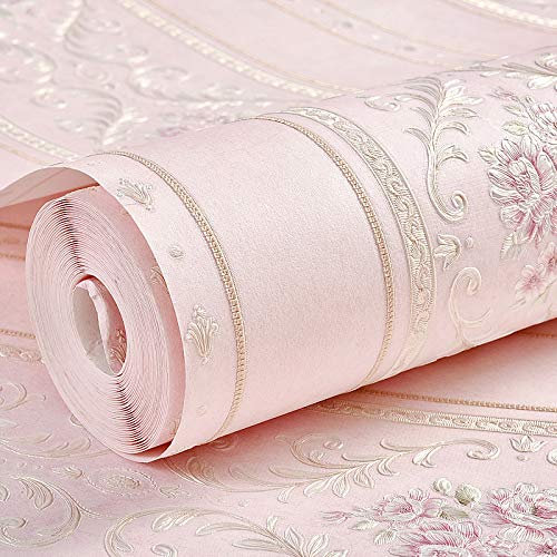 Namzi Carta da parati autoadesiva a righe per camera da letto, soggiorno, sfondo TV europeo, carta da parati decorativa calda per la stanza (rosa)