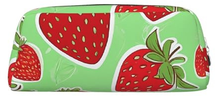 ASPOIJHN Lovely Strawberry vielseitiges Leder-Federmäppchen, stilvolle Aufbewahrungstasche für Schule, Büro, Schreibwaren, Kosmetiktasche, Münzen, Organizer, silber, Einheitsgröße, Krawattenetui