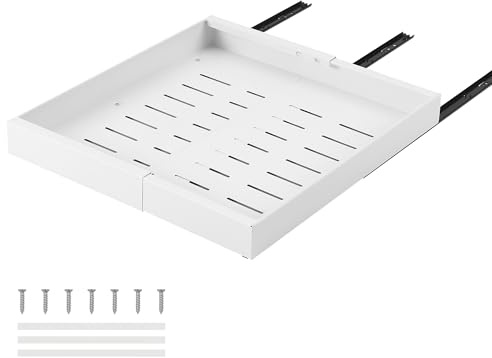 HaiYiZuhause Auszug Küchenschrank 53 cm Tief mit Kleber ohne Bohren 1 Stück Schubladen organizer ausziehbare Schublade Küche Kohlenstoffstahl Teleskopschublade erweiterbare Breite 32-52 cm, weiß